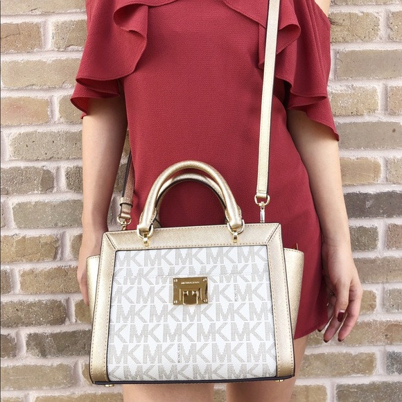 Michael Kors Tina Small Top Zip Crossbody Gold - Picture 2 of 8